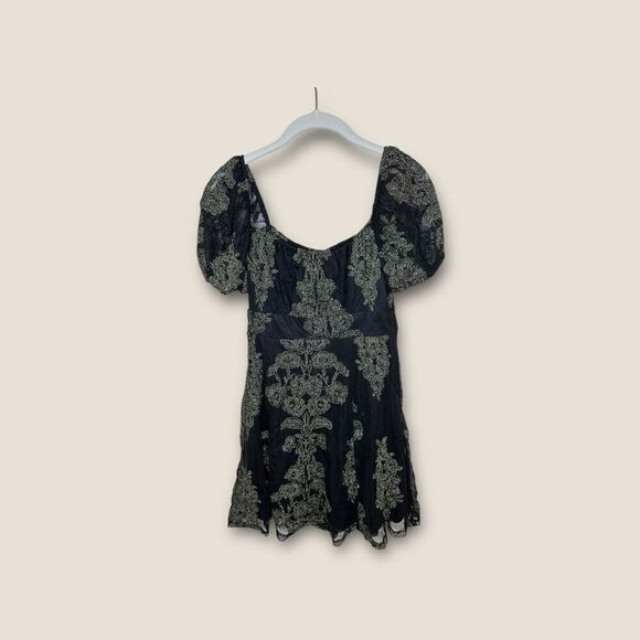 Altar’d State Gold Black Puff Sleeve Mini Dress Size XS - Picture 1 of 5